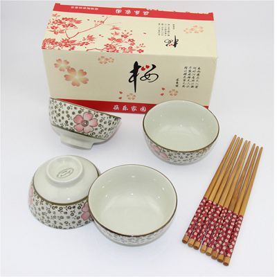 d0110054紅櫻花陶瓷碗筷四人餐具組